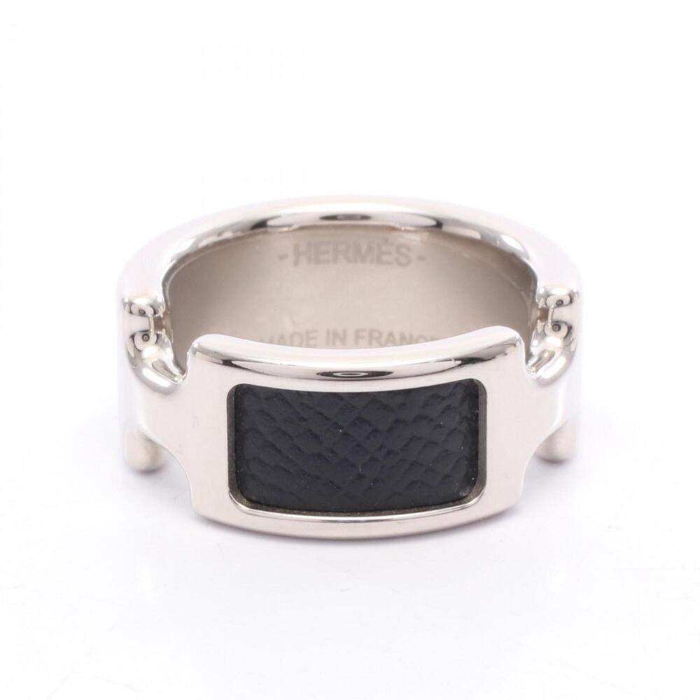HERMES Silver Leather Ring